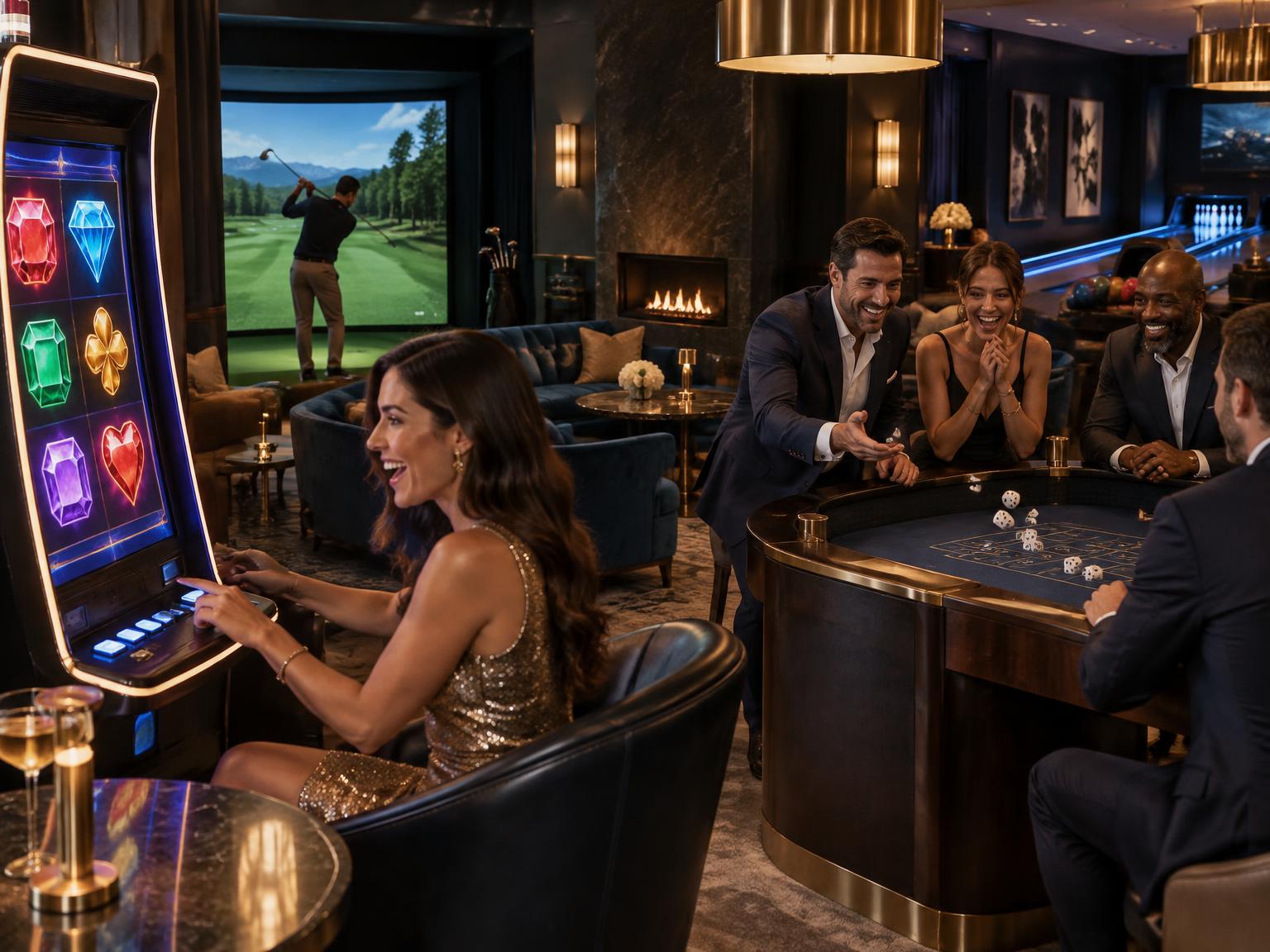 Friends enjoying point-based games in the High Rollers Lounge